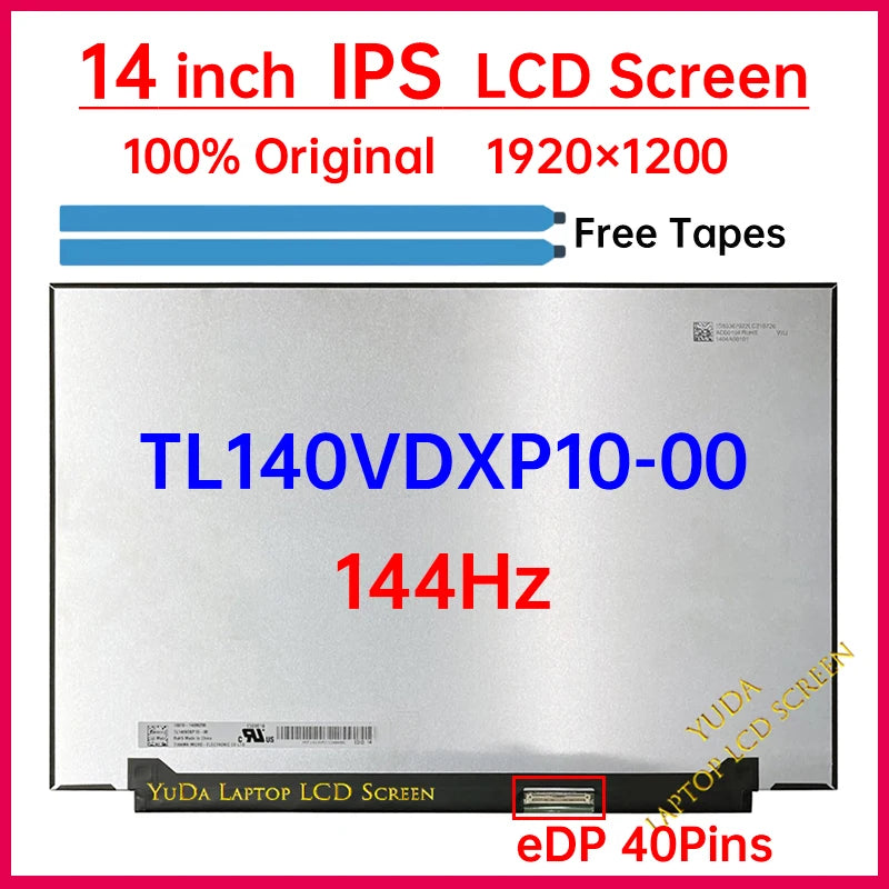 14" 144Hz Laptop LCD Screen TL140VDXP10-00 Display Matrix Panel Replacement WUXGA 1920x1200 IPS 100% sRGB eDP 40 Pins Non-Touch Laptop screen replacement