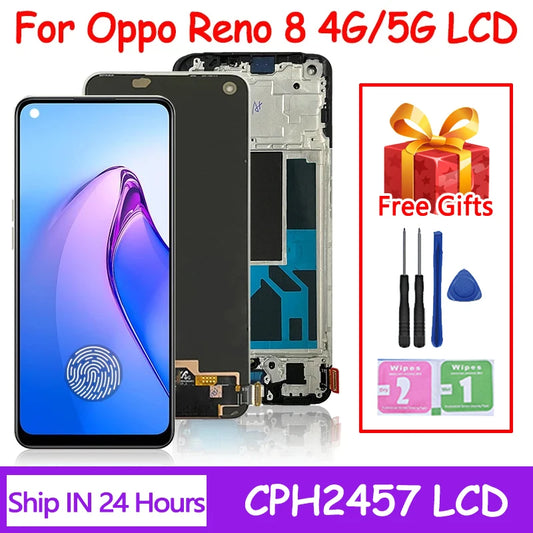 6.4“AMOLED For Oppo Reno8 CPH2359 LCD Display Touch Screen Digitizer Assembly For Oppo Reno 8 4G CPH2457 LCD With Frame  Oppo phone repair parts