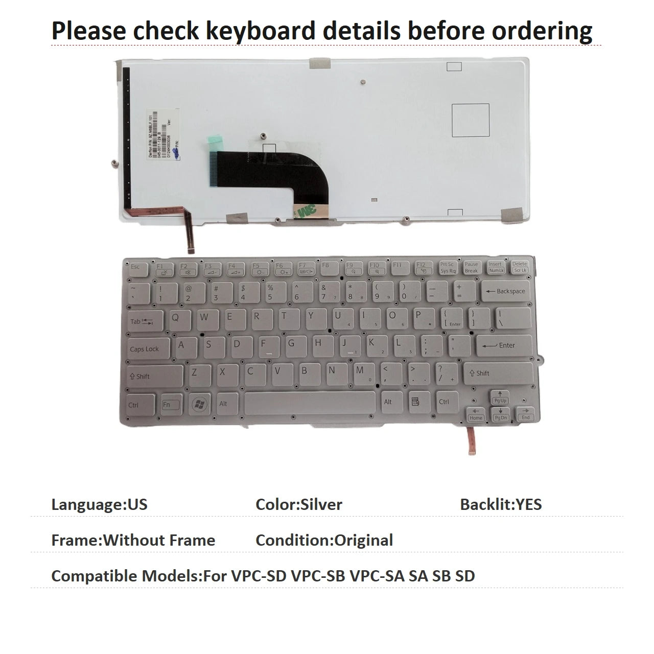 New US Russian Language  Backlit Keyboard For Sony VPC-SD VPC-SB VPC-SA SA SB SD Notebook PC Replacement Keyboard SONY laptop repair parts
