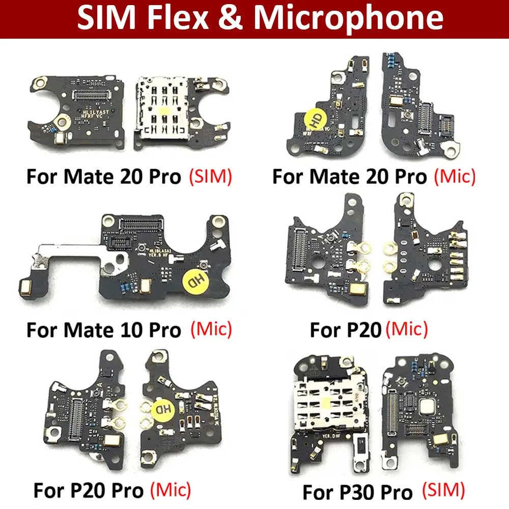 1Pcs SIM Slot Socket Holder Connector Card Reader Board Flex Cable + Microphone Flex Cable For Huawei Mate 10 20 P20 P30 Pro Huawei phone repair parts