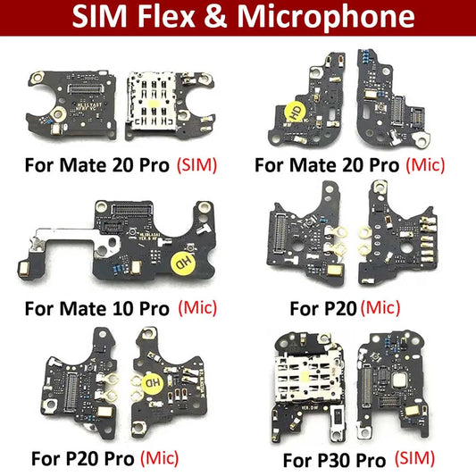 1Pcs SIM Slot Socket Holder Connector Card Reader Board Flex Cable + Microphone Flex Cable For Huawei Mate 10 20 P20 P30 Pro Huawei phone repair parts