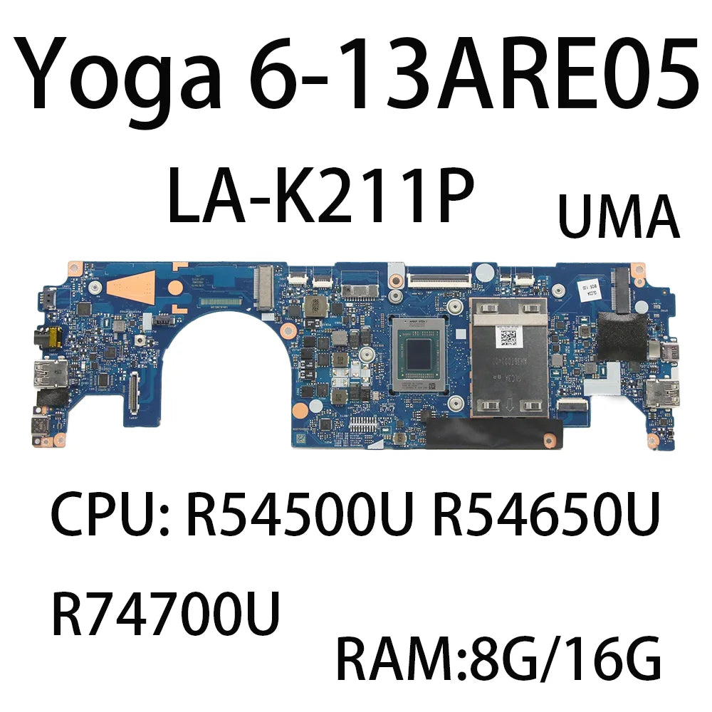 Laptop Motherboard For Lenovo Yoga 6-13ARE05 LA-K211P With CPU:R5-4500U R5-4650U R7-4700U RAM:8G/16G FRU:5B21B22366 5B21B79341 Lenovo laptop repair parts