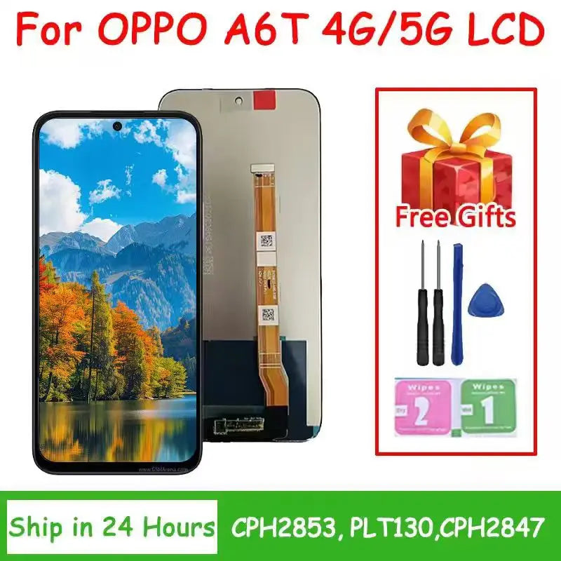 A6T 4G CPH2847 Display Screen For OPPO A6T 5G CPH2853, PLT130 LCD Display Touch Screen Digitizer Assembly Replacement Oppo phone repair parts Realme phone repair parts