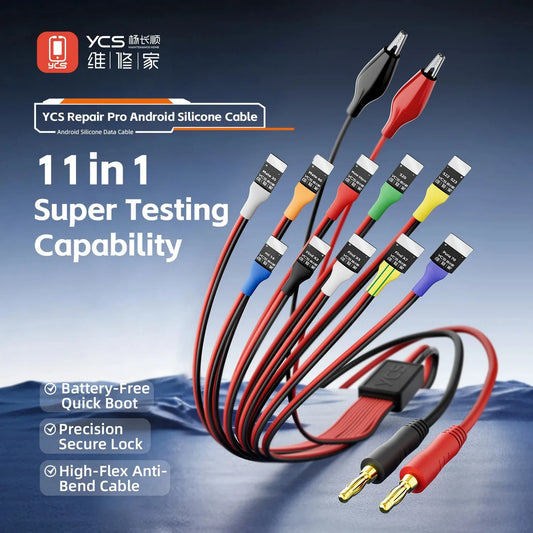 YCS 11-in-1 Android Repair Power Boot High-quality Silicone Data Cable for Mobile Phone Battery-Free Quick Boot Repair Tools kit Professional Repair Tools