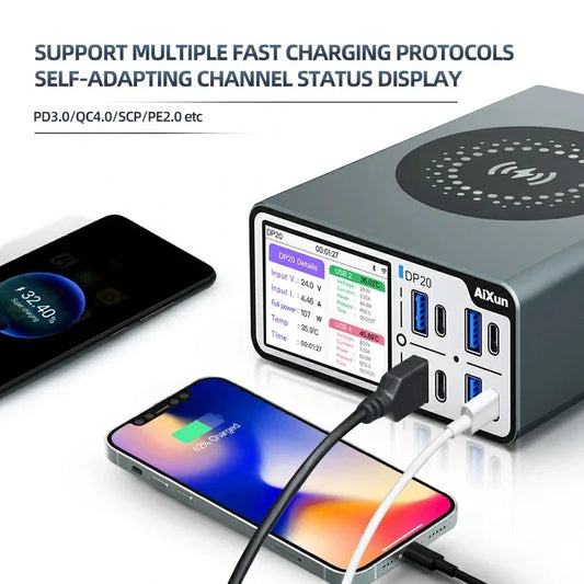 JC Aixun DP20 Intelligence Multifunctional Desktop Fast Charger for IPhone Android Mobile Phones PD QC Fast Charging Repair Tool Professional Repair Tools