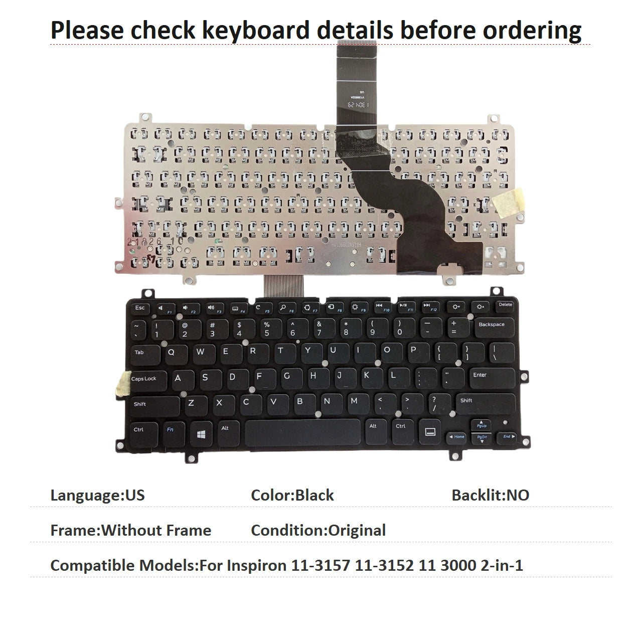 New US Spanish Language  Keyboard For Dell Inspiron 11-3157 11-3152 11 3000 2-in-1 Notebook PC Replacement KeyboardDell laptop repair parts