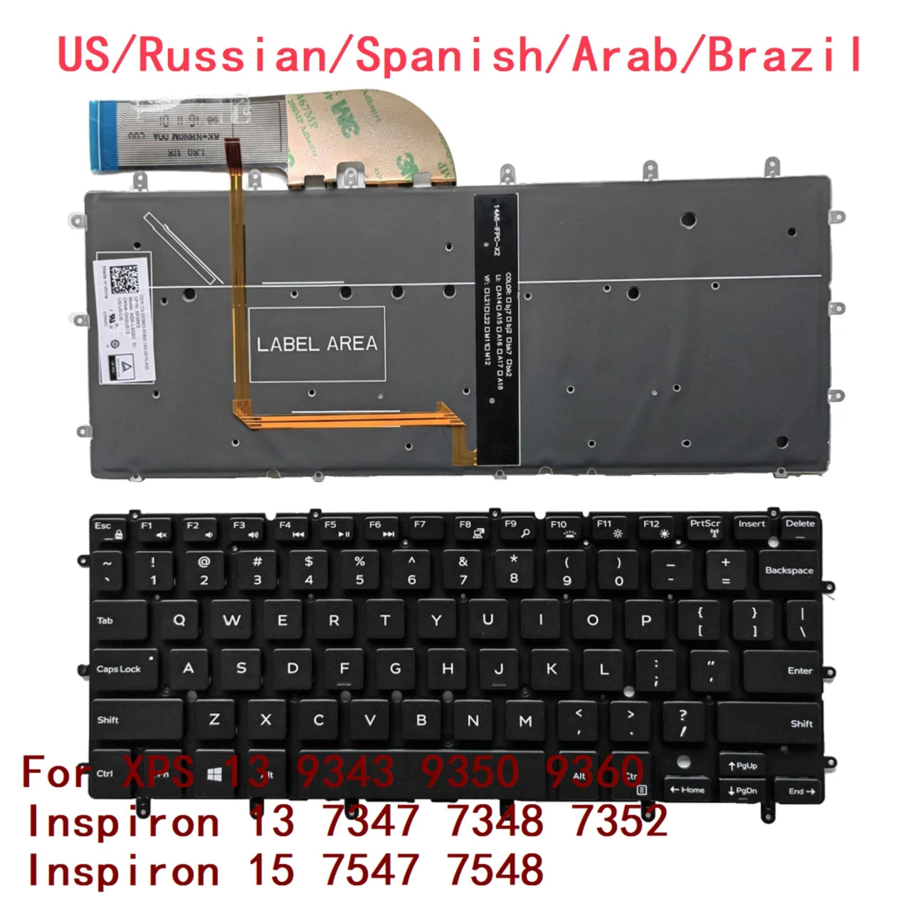 US Russian Spanish Arab Brazil Backlit Keyboard For Dell XPS 13 9343 9350 9360 Inspiron 13 7347 7348 7352 Inspiron 15 7547 7548Dell laptop repair parts