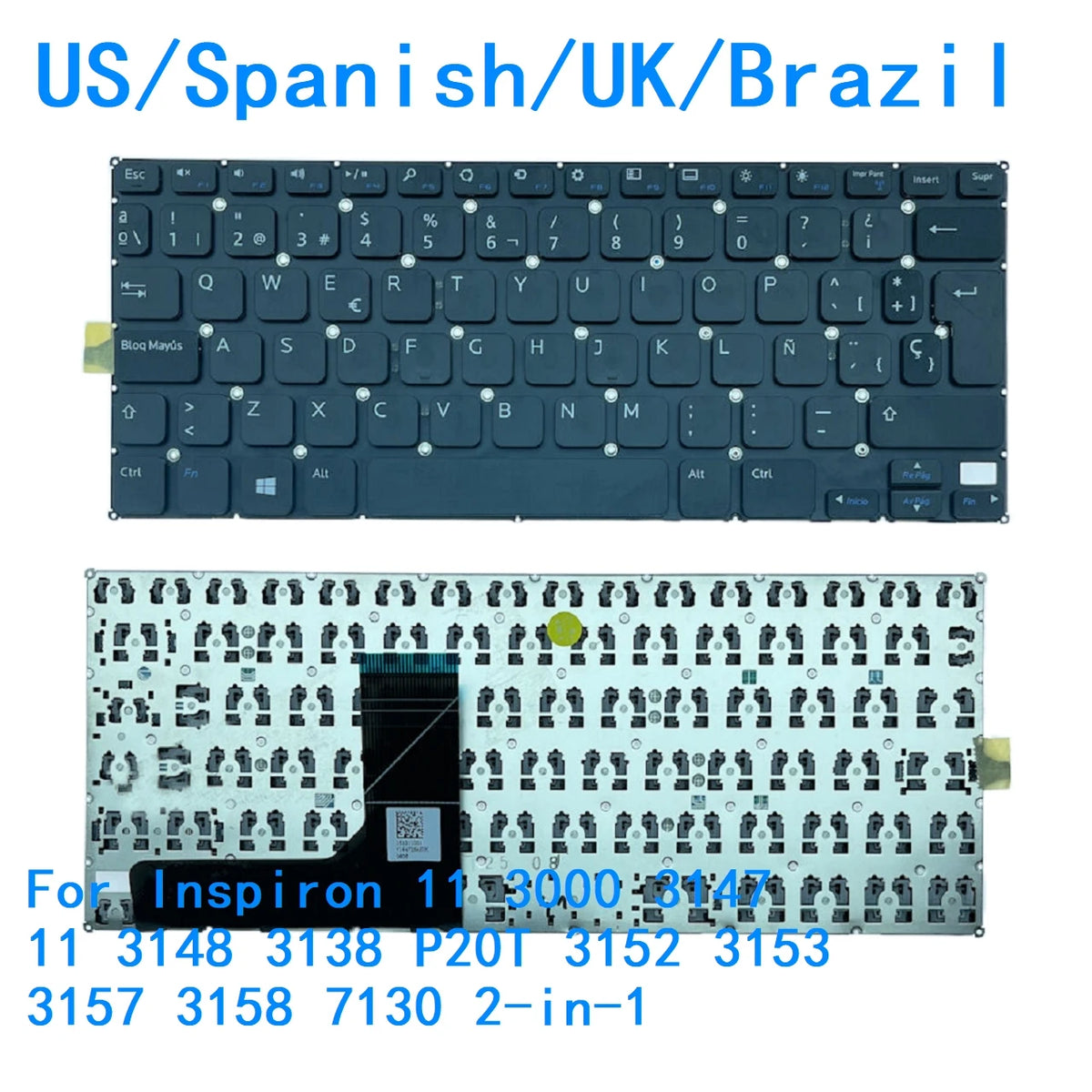 New US Spanish UK Brazil language  Keyboard For Dell Inspiron 11 3000 3147 11 3148 3138 P20T 3152 3153 3157 3158 7130 2-in-1Dell laptop repair parts