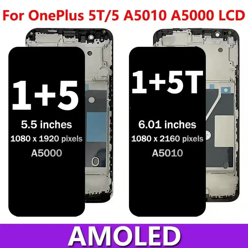100% New Screen For OnePlus 5 A5000 LCD 1+5 Display Touch Screen Digitizer For One Plus 5T A5010 LCD 1+5T Display Frame  OnePlus phone repair parts