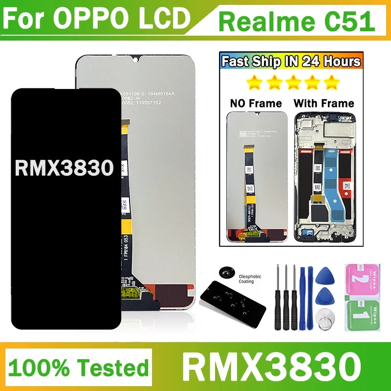 6.74” IPS LCD For Oppo Realme C51 LCD Touch Screen Digitizer Replacement For Realme C51 RMX3830 Display With Frame Oppo phone repair parts Realme phone repair parts