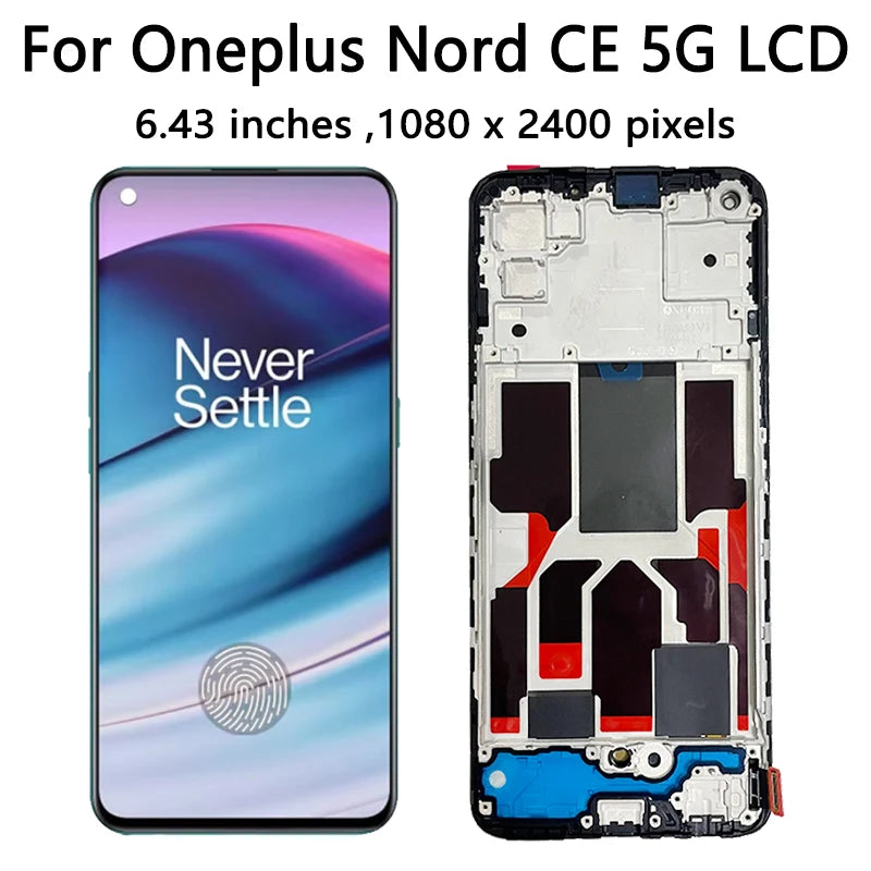6.43"AMOLED For Oneplus Nord CE 5G EB2101 Screen Frame Touch Panel Digitizer For 1+Nord CE 5G EB2103 Display Frame  OnePlus phone repair parts