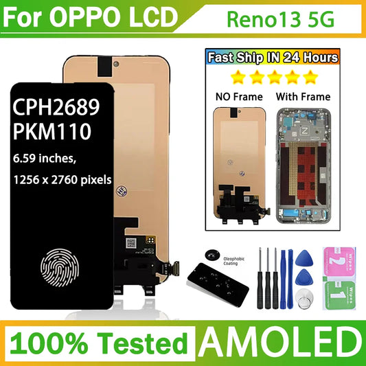 6.59"AMOLED For Oppo Reno13 Reno 13 5G LCD Display Screen Touch Digitizer Assembly CPH2689 PKM110 Display With Frame Oppo phone repair parts Realme phone repair parts