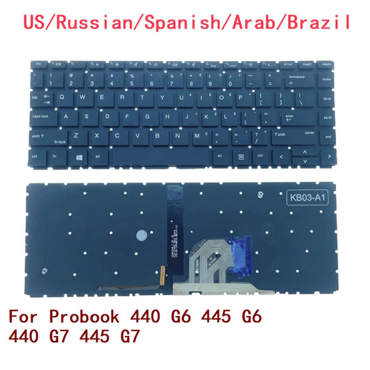 New US Russian Spanish Arab Brazil Laptop Backlit Keyboard For HP Probook 440 G6 445 G6 440 G7 445 G7 Notebook PC Replacement  HP laptop repair parts