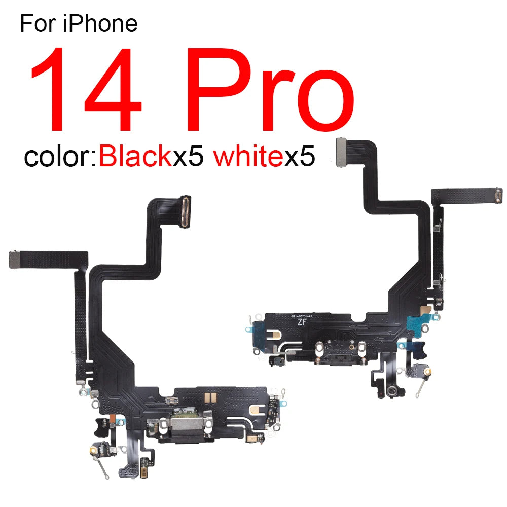 10pcs/lot Charging Port Flex Cable for iPhone 15 Plus 14 Pro Max 13 Mini 12 USB Charger Dock Connector With Microphone Ribbon Re iPhone phone repair parts