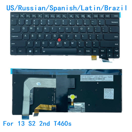 New US Russian Spanish Latin Brazil Laptop Backlit Keyboard For Lenovo Thinkpad 13 S2 2nd T460s 01YR088 Lenovo laptop repair parts