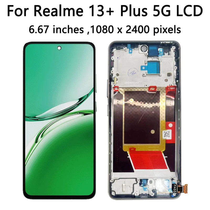 6.67"Super AMOLED For Realme 13+ LCD RMX5002 Display Touch Screen Digitizer For Realme 13 Plus RMX5000 Display Oppo phone repair parts Realme phone repair parts