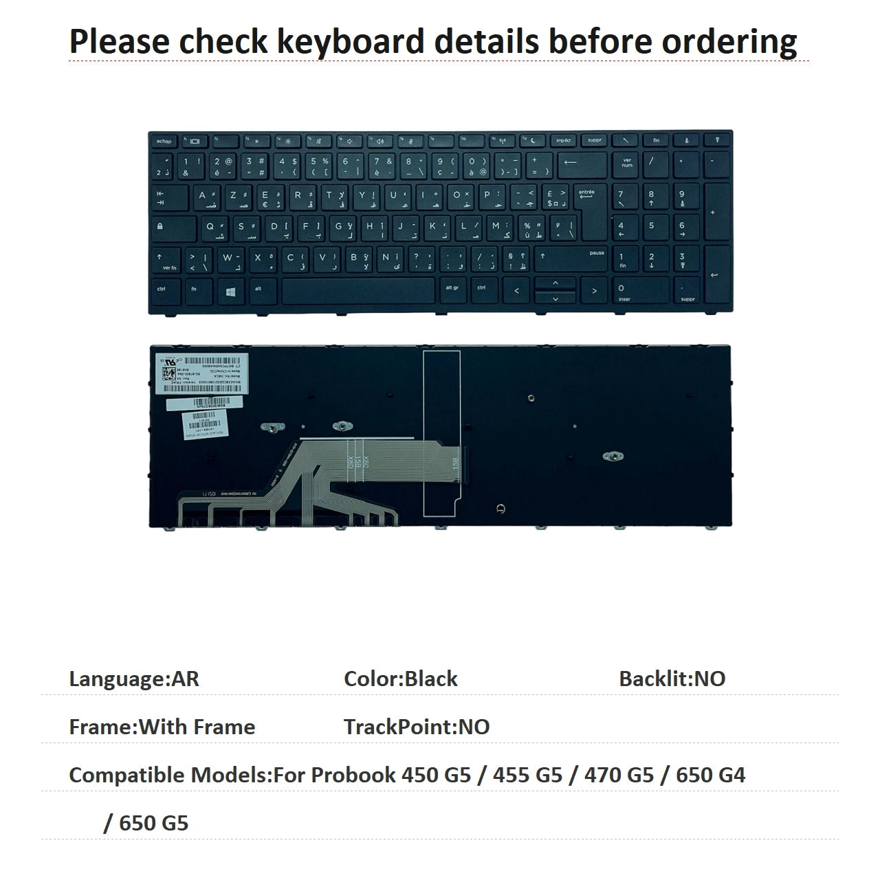 New US Russian Spanish Arab Language  Backlit Keyboard For HP Probook 450 G5 / 455 G5 / 470 G5 / 650 G4 / 650 G5 X8CA  HP laptop repair parts