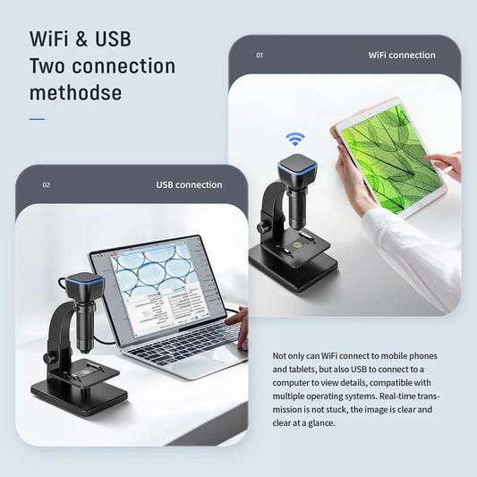Wifi Digital Microscope Dual Lens 2000X Magnification 4K 2MP HD Biological Microscope with 11 LED Lights for IOS Android PC Professional Repair Tools