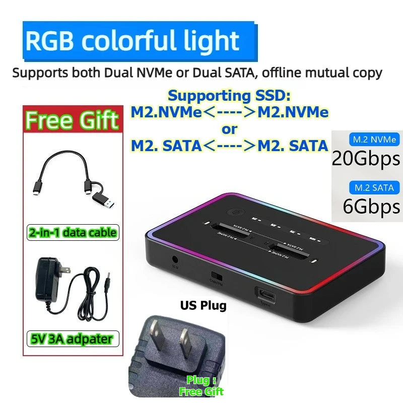 Dual Protocol m.2 ssd case Ssd Docking Station Type C USB 20Gbps offline clone  for PCIe NVME SATA 2 dual bay SSD enclosure Laptop Accessories
