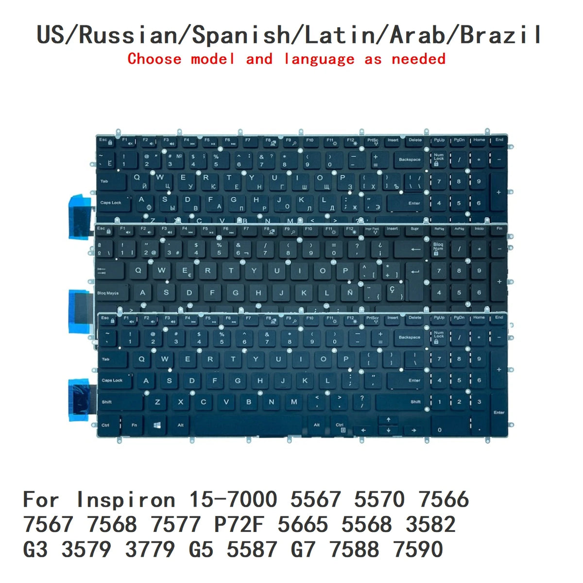 US RU SP AR BR Backlit Keyboard For Dell Inspiron 15-7000 5567 5570 7566 7567 7568 7577 P72F 5665 5568 3582 G3 3579 3779 G5 5587Dell laptop repair parts