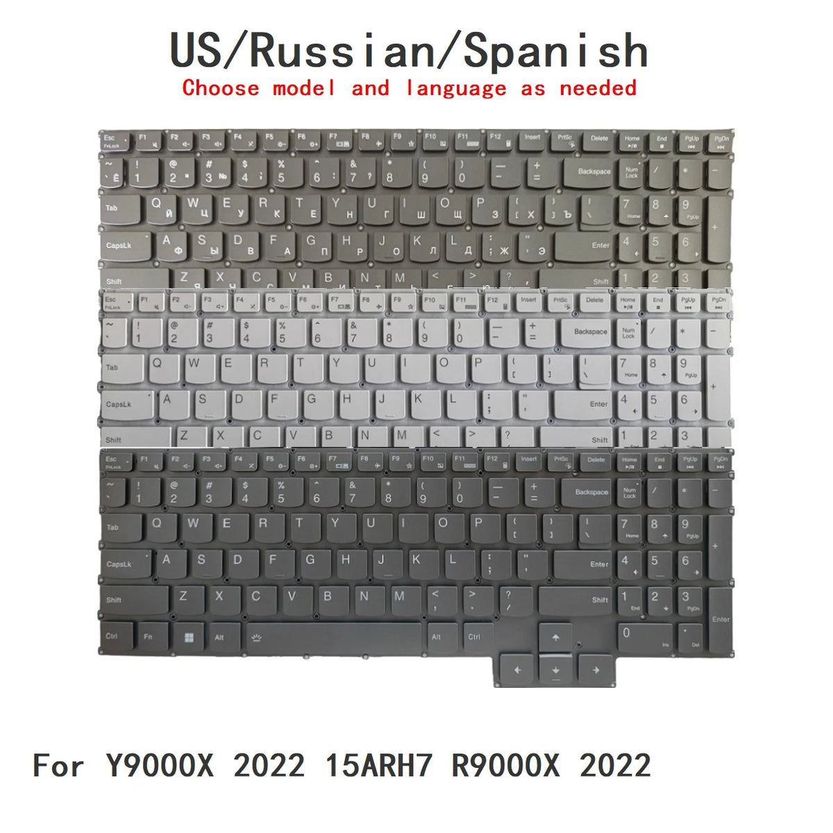 New US Russian Spanish Language  RGB Keyboard For Lenovo Y9000X 2022 15ARH7 R9000X 2022 Notebook PC Replacement Keyboard Lenovo laptop repair parts