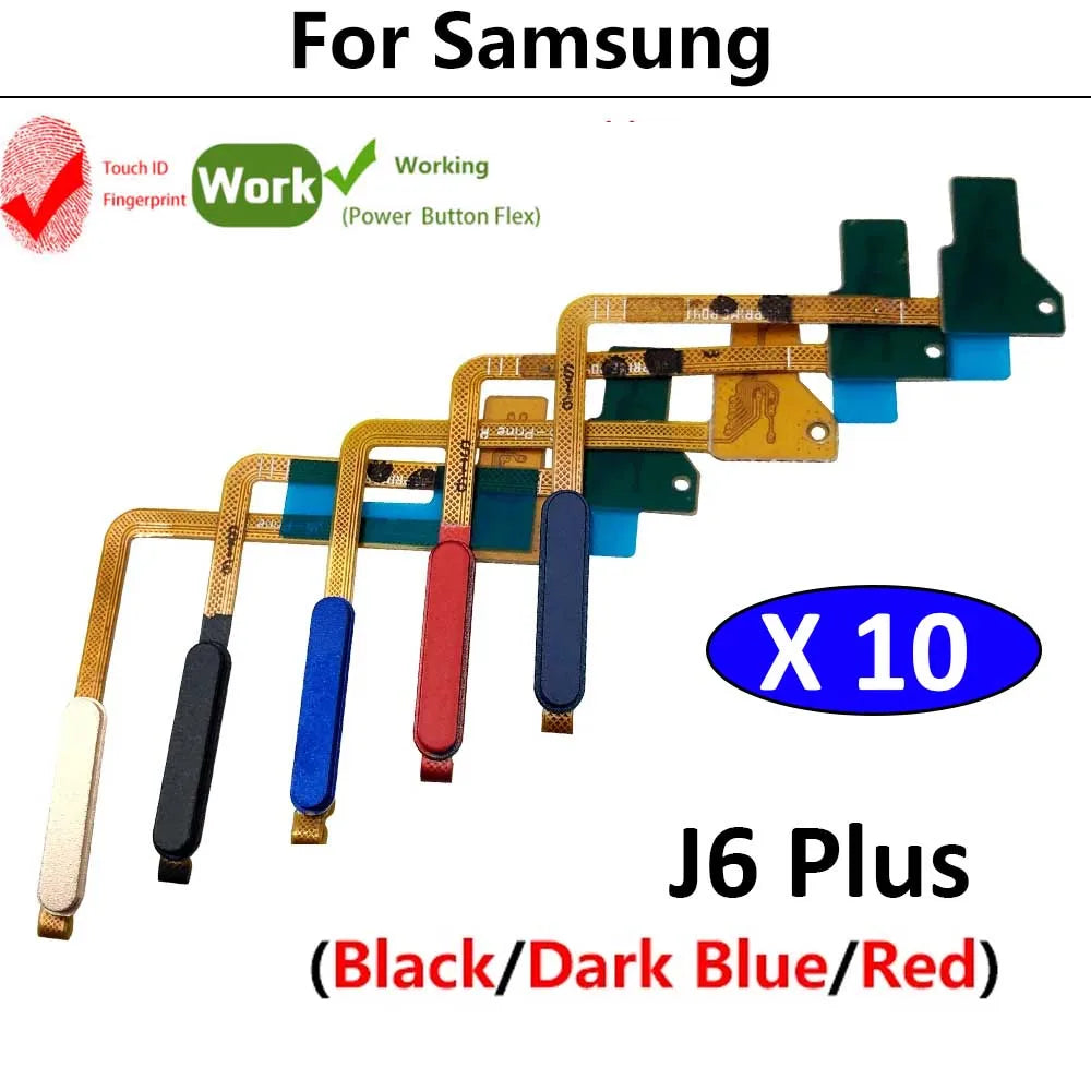 10Pcs/Lot, Home Button FingerPrint Touch ID Sensor Power Flex Cable Ribbon For Samsung J6 Plus J6+ J6plus J610 J610F Samsung phone repair parts