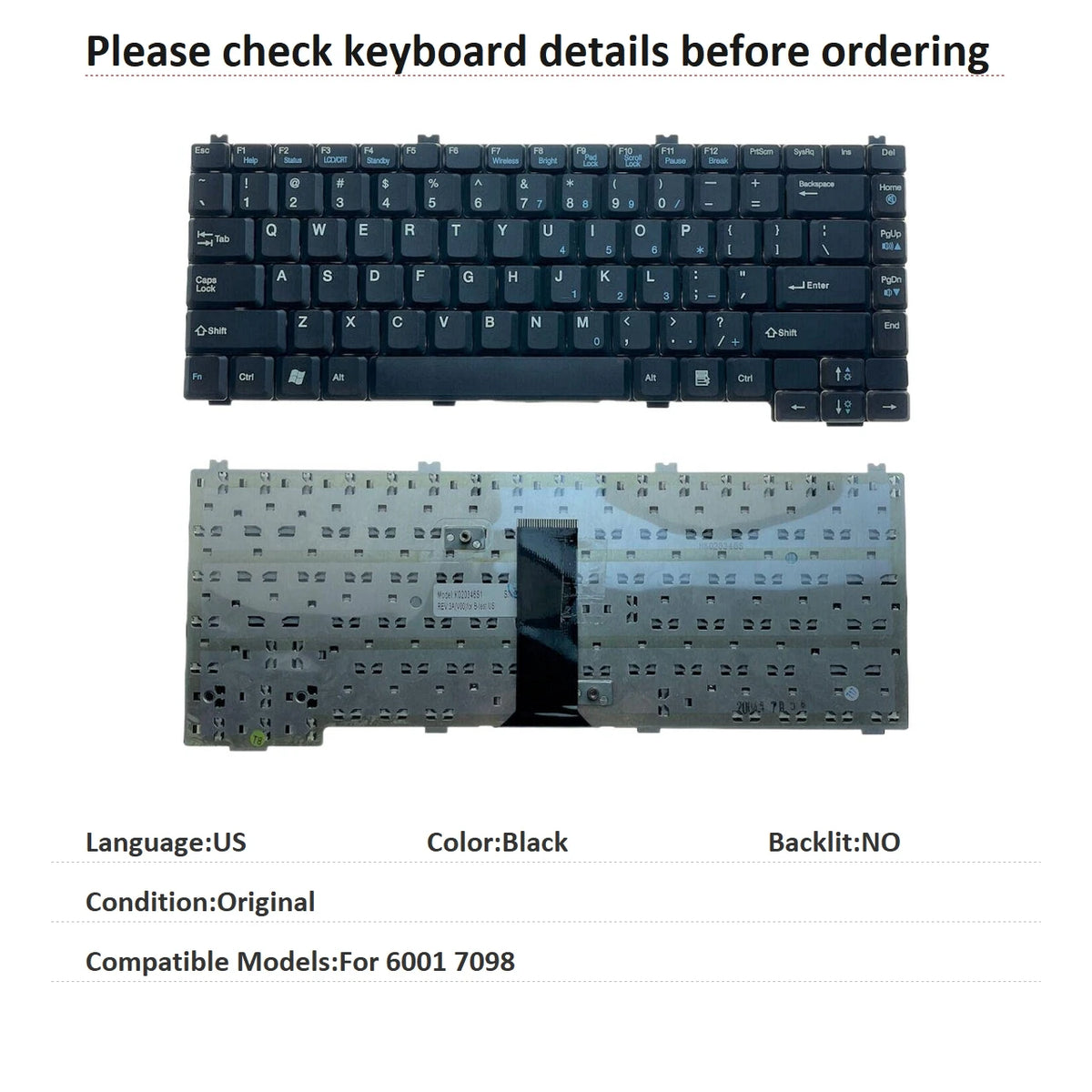 New US Language  Keyboard For Advent 6001 7098 Notebook PC Replacement Keyboard MOEDEL K020346S1