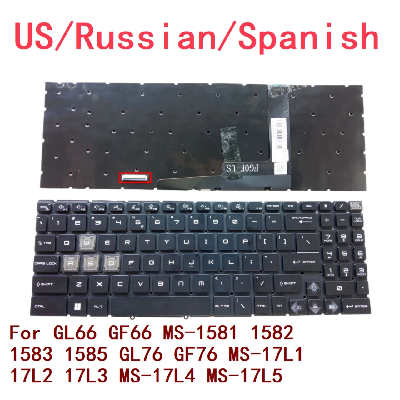 New US Russian Spanish Laptop RGB Keyboard For MSI GL66 GF66 MS-1581 1582 1583 1585 GL76 GF76 MS-17L1 17L2 17L3 MS-17L4 MS-17L5 MSI laptop repair parts