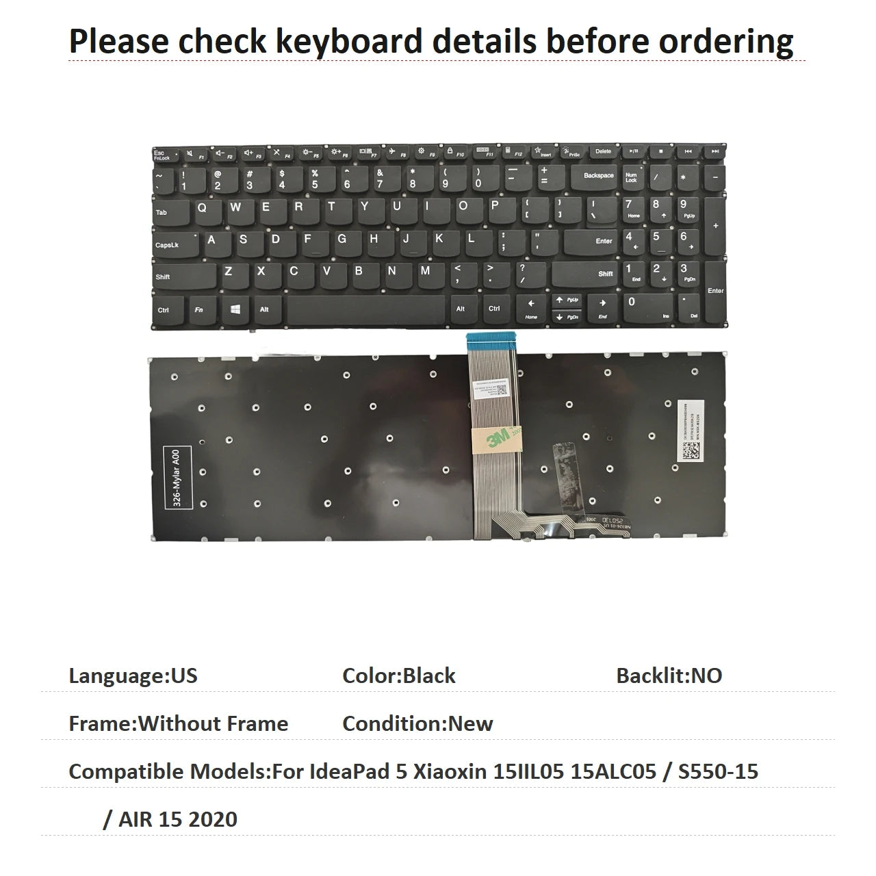 New US Russian Spanish Brazil Language  Backlit Keyboard For Lenovo IdeaPad 5 Xiaoxin 15IIL05 15ALC05 / S550-15 / AIR 15 2020 Lenovo laptop repair parts