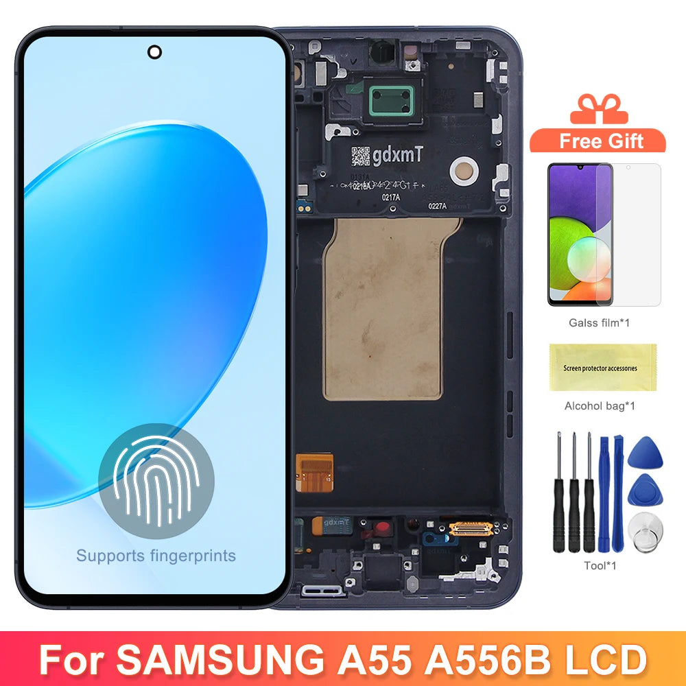 AMOLED A55 A556B A556B/DS Screen Assembly for Samsung Galaxy A55 LCD Display Digital Touch Screen with Frame Replacement Samsung phone repair parts
