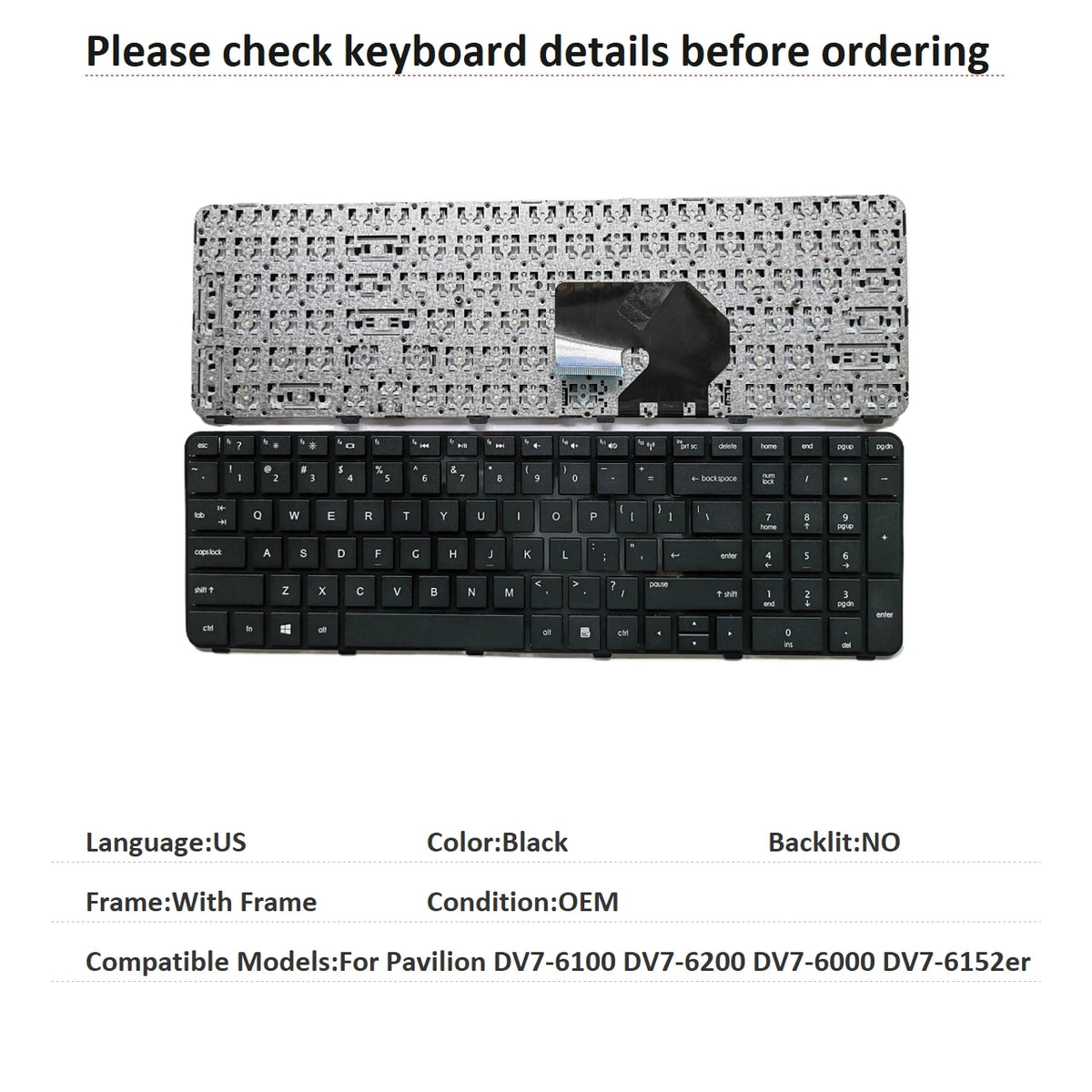 New US Russian Language  Keyboard For HP Pavilion DV7-6100 DV7-6200 DV7-6000 DV7-6152er Notebook PC Replacement Keyboard HP laptop repair parts