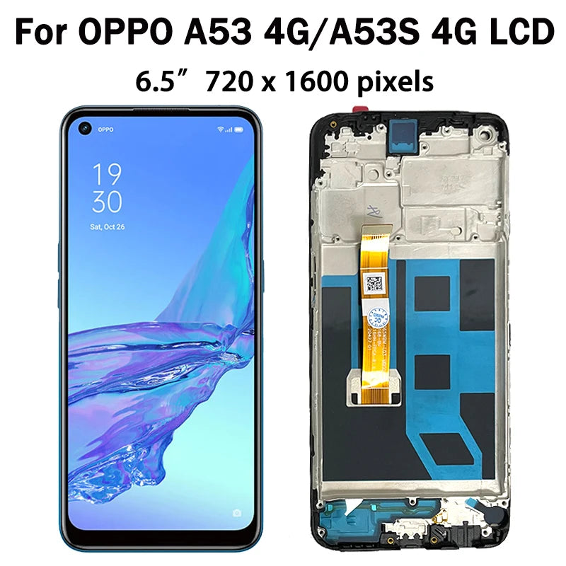 6.5"Inch 90Hz For Oppo A53s 4G CPH2139 LCD Display Touch Screen Digitizer Assembly Replacement For Oppo A53 4G CPH2127 LCD Frame Oppo phone repair parts Realme phone repair parts