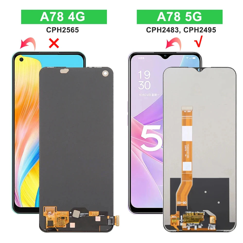 6.56" Screen Assembly for Oppo A78 CPH2483 CPH2495 Lcd Display Digital Touch Screen with Frame for Oppo A78 Screen Replacement OPPO phone repair parts