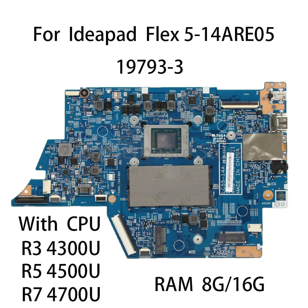 19793-3 For Lenovo IdeaPad Flex 5-14ARE05 Laptop Motherboard With CPU R3 4300U R5 4500U R7 4700U RAM 8G/16G FRU 5B21B44605 Lenovo laptop repair parts
