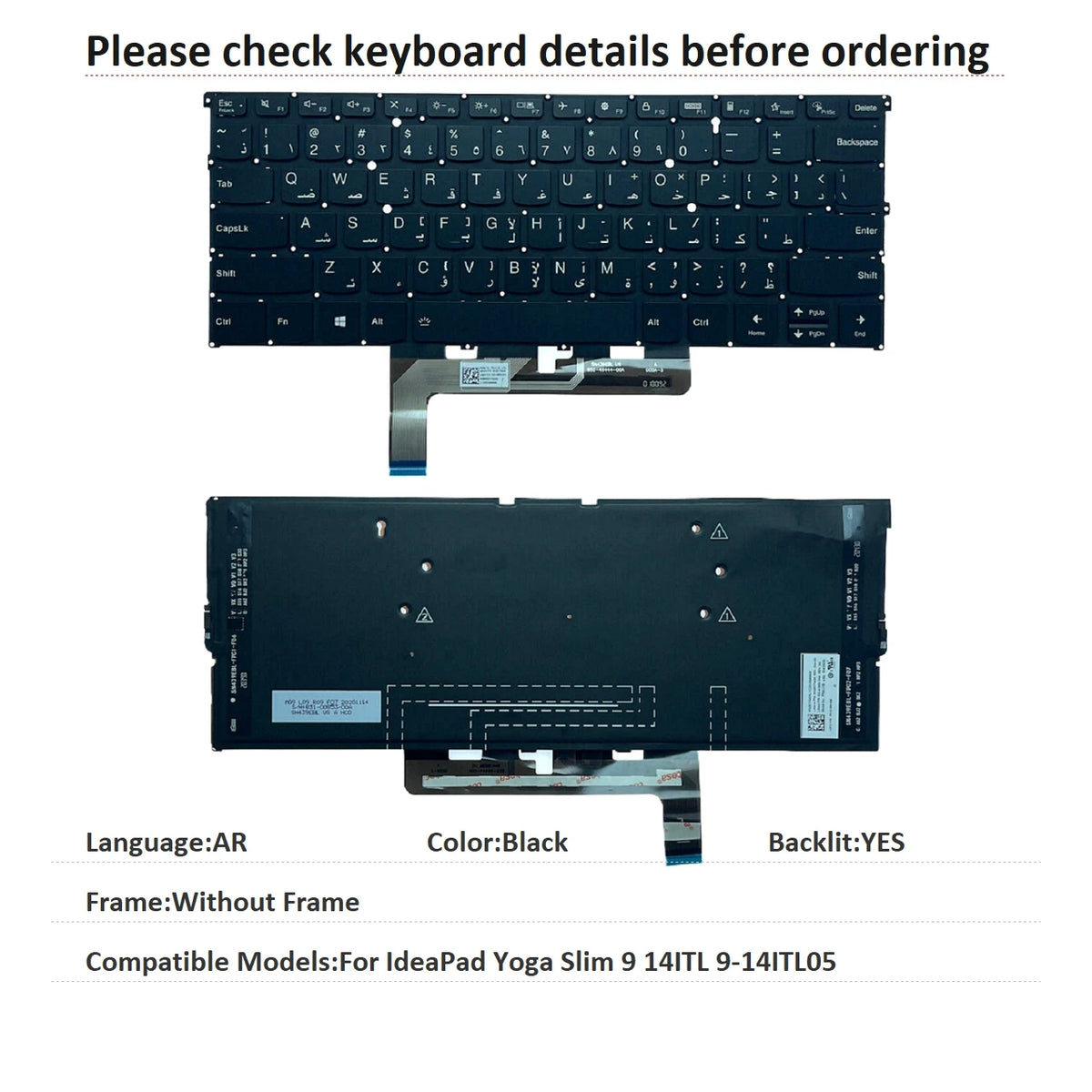 New US Latin Arab Language  Backlit Keyboard For Lenovo IdeaPad Yoga Slim 9 14ITL 9-14ITL05 PR4UXB Lenovo laptop repair parts