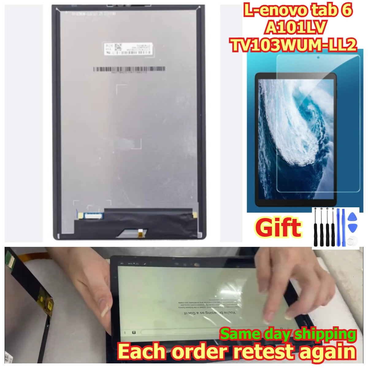 100% tested Tab touch display lcd screen for Lenovo tab 6 A101LV TV103WUM-LL2 Digitizer assembly Lenovo tablet repair parts