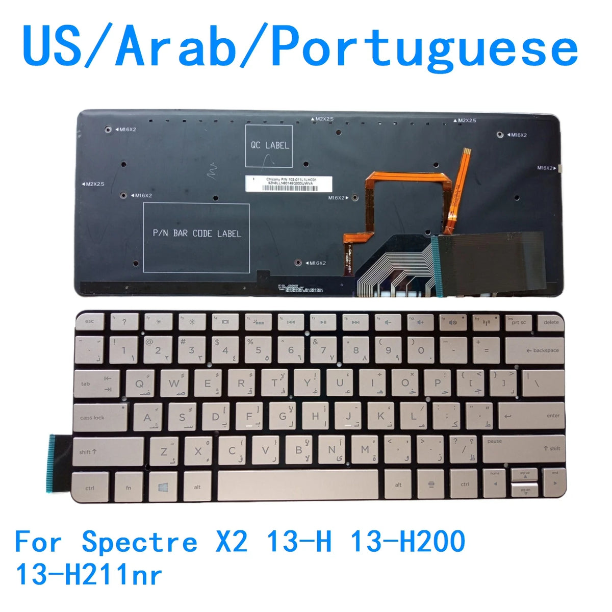 New US Arab Portuguese Laptop Backlit Keyboard For HP Spectre X2 13-H 13-H200 13-H211nr Notebook PC Replacement 102-011L1LHB01  HP laptop repair parts