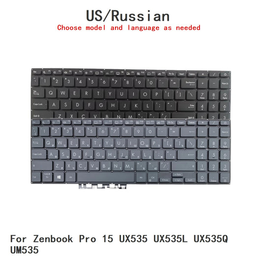 New US Russian Language  Backlit Keyboard For ASUS Zenbook Pro 15 UX535 UX535L UX535Q UM535 Notebook PC Replacement Keyboard ASUS laptop repair parts