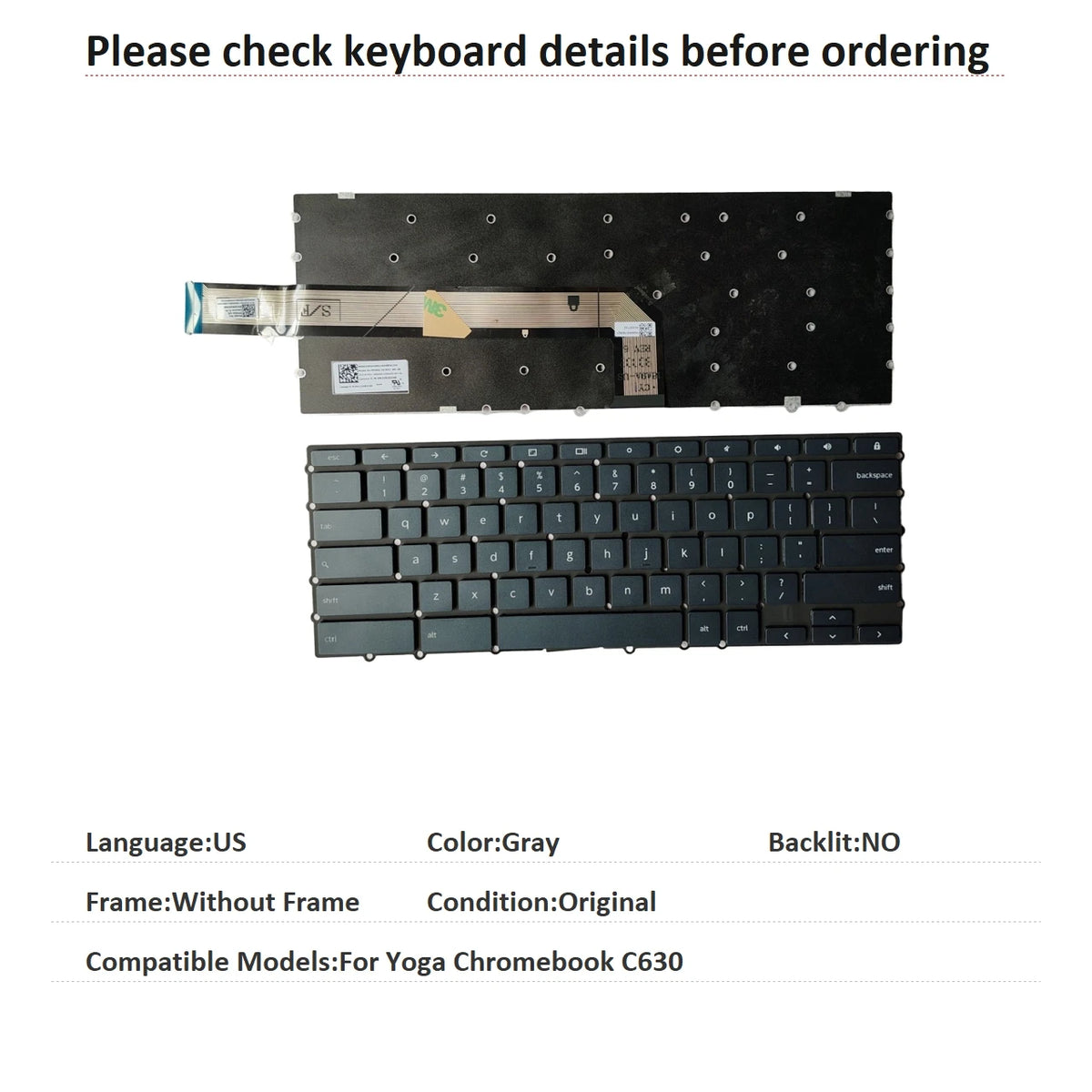 New US Russian Language  Backlit Chromebook Keyboard For Lenovo Yoga Chromebook C630 Notebook PC Replacement Keyboard Lenovo laptop repair parts