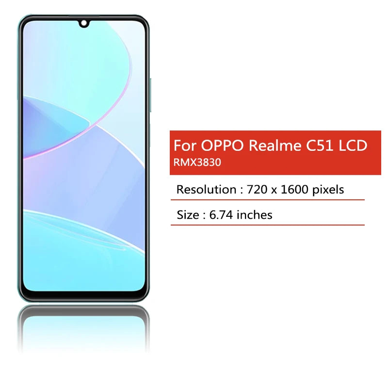 6.74” IPS LCD For Oppo Realme C51 LCD Touch Screen Digitizer Replacement For Realme C51 RMX3830 Display With Frame Oppo phone repair parts Realme phone repair parts