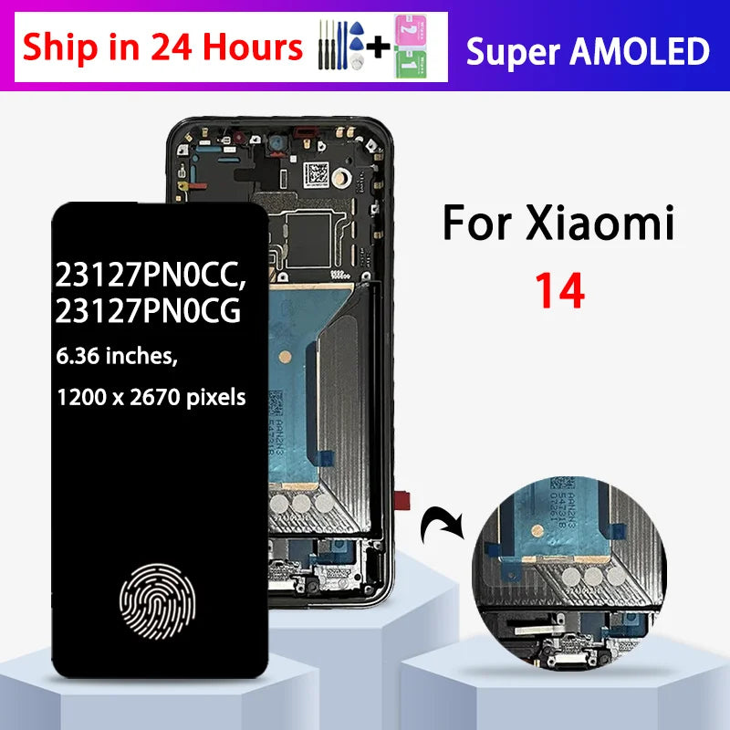 6.36"Super AMOLED For Xiaomi 14 LCD 23127PN0CC 23127PN0CG Display Touch Screen Digitizer for mi 14 LCD Replacement Xiaomi phone repair parts