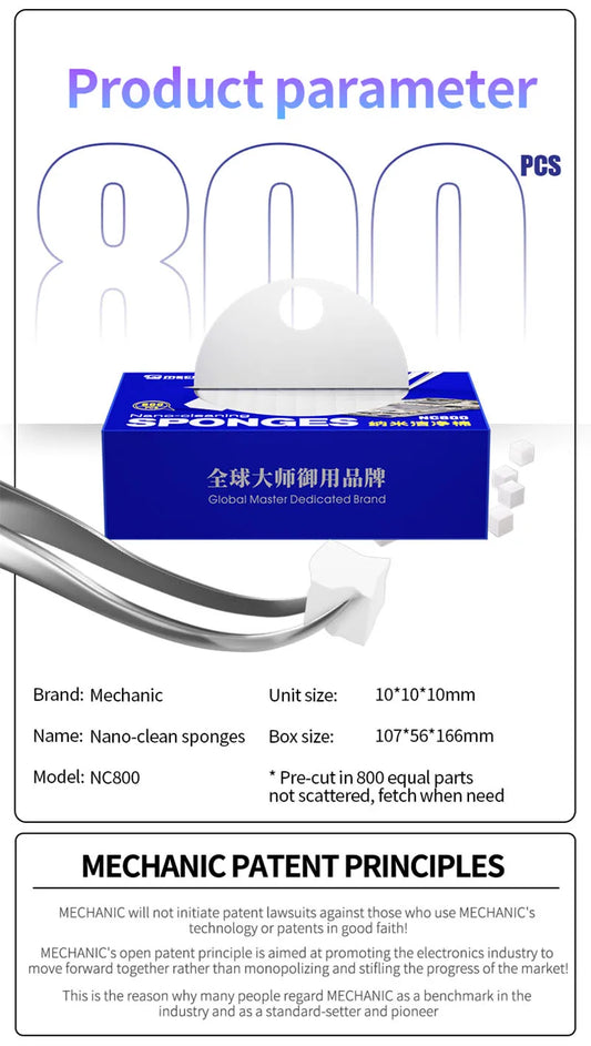 Mechanic NC800 Nano Spong Cleaning No Residue Phone Screen PCB Motherboard Back Cover Glass Camera Cleaning Tool Phone Repair Professional Repair Tools