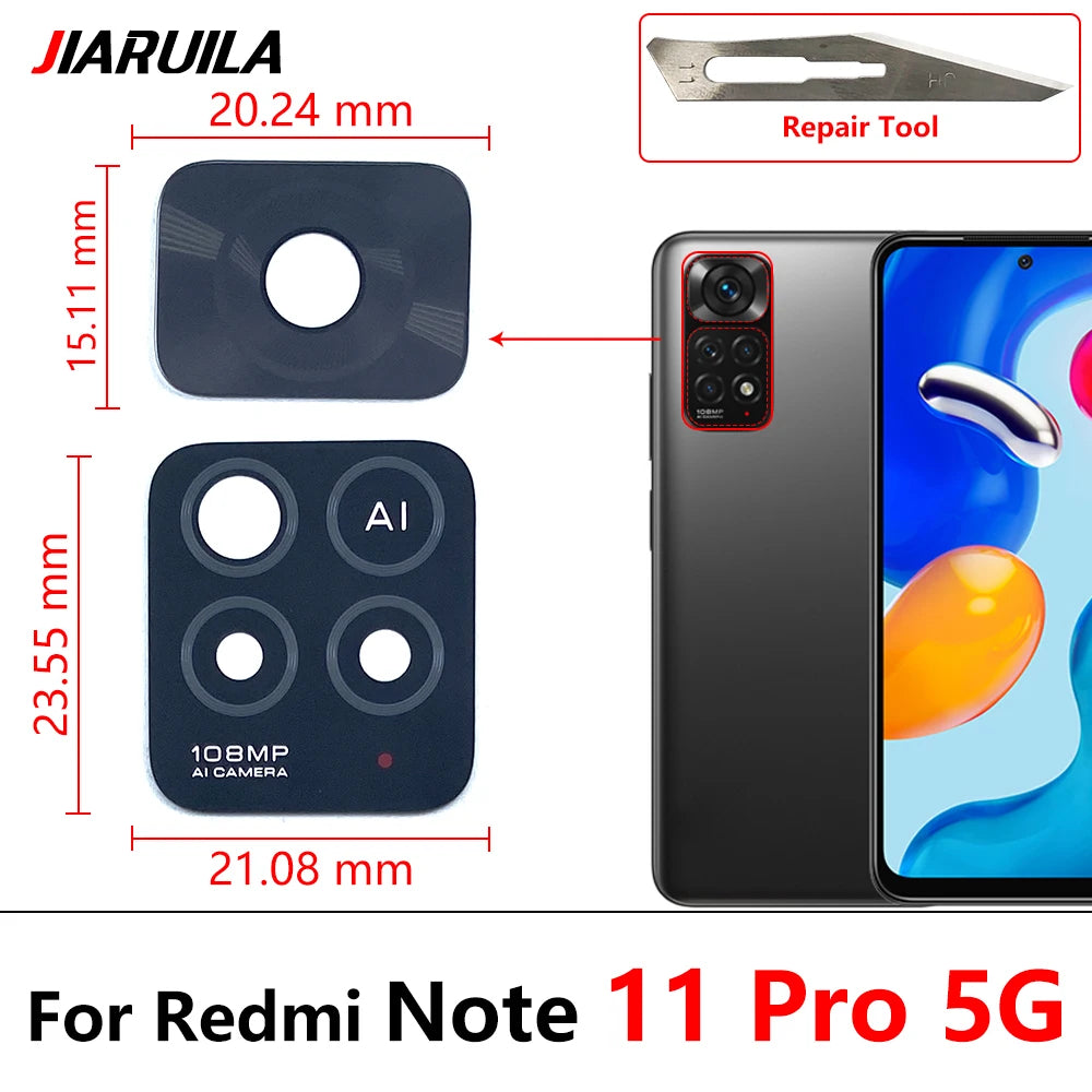 2Pcs/Lot，Rear Back Camera Glass Lens For Xiaomi Redmi Note 10 10s Pro 11 Pro 11T 11s 11E 4G 5G With Adhesive Sticker Xiaomi  Xiao mi phone repair parts