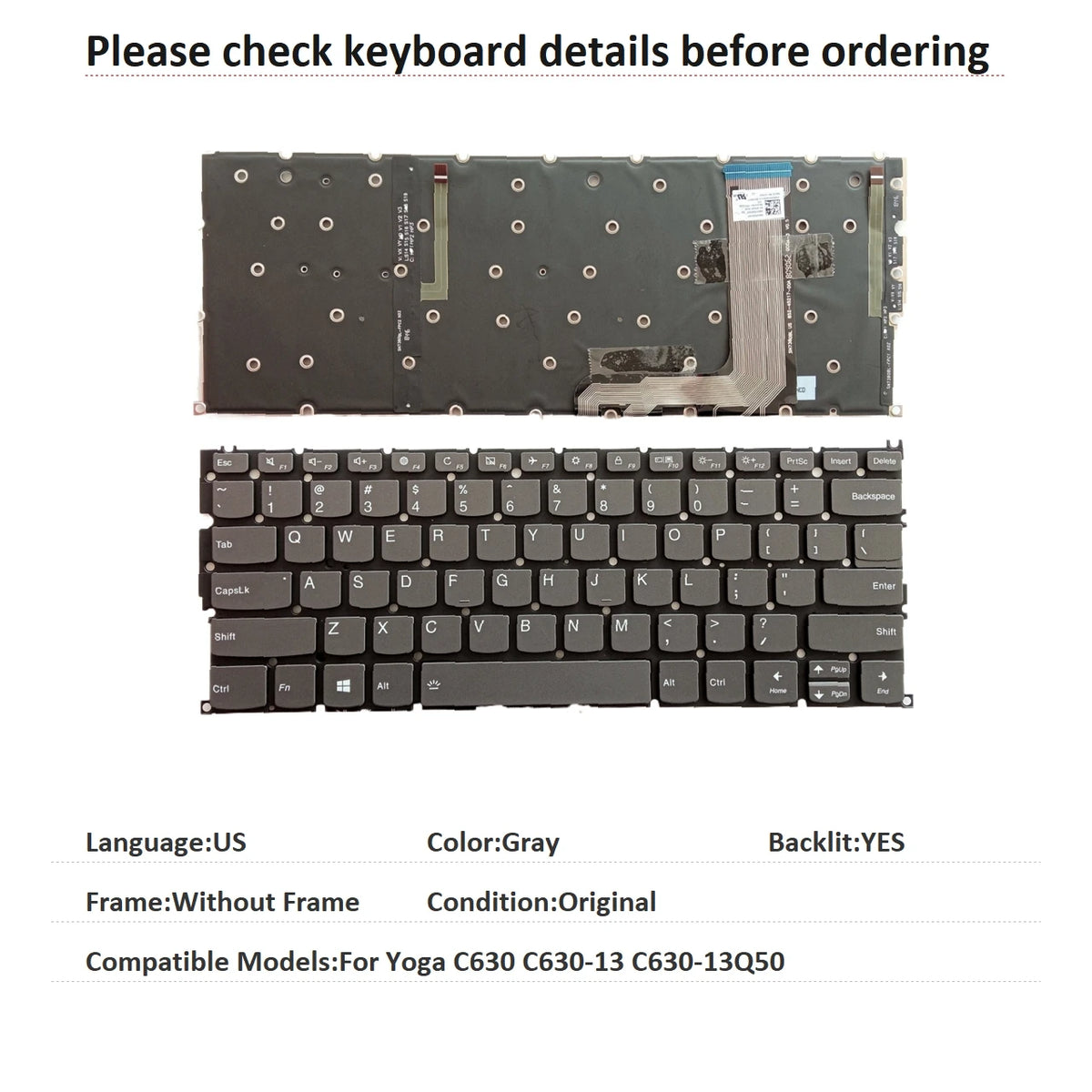 New US Language  Backlit Keyboard For Lenovo Yoga C630 C630-13 C630-13Q50 Notebook PC Replacement Keyboard Lenovo laptop repair parts