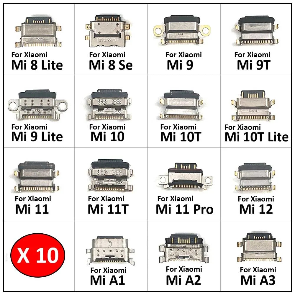 10Pcs, New For Xiaomi Mi 8 9 Se 9T 10 10T 11 11T 12 Lite Pro Mi A1 A2 A3 Micro USB Connector Charger Charging Port Jack Plug Xiaomi  Xiao mi phone repair parts