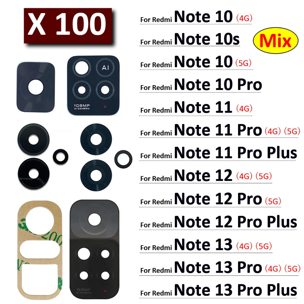 100Pcs, Back Rear Camera Glass Lens For Redmi Note 10 10s 11 12 13 Pro Plus 4G 5G With Adhesive Sticker Samsung phone repair parts