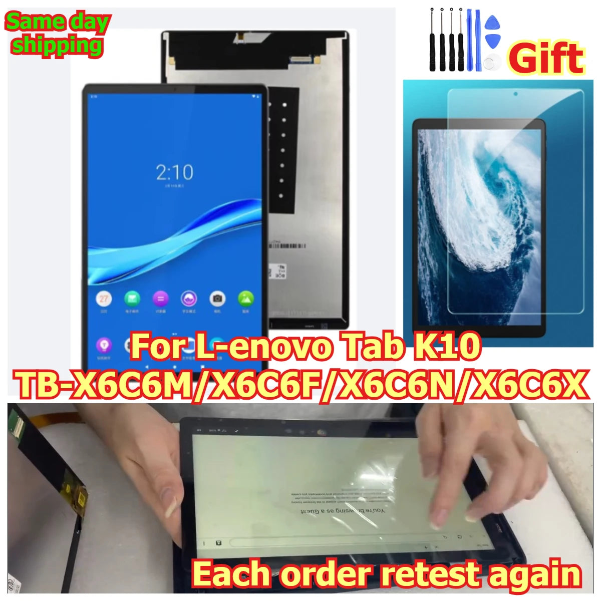 100% tested Tab touch display lcd screen glass for Lenovo Tab K10 TB-X6C6M/X6C6F/X6C6N/X6C6X Digitizer assembly Lenovo tablet repair parts