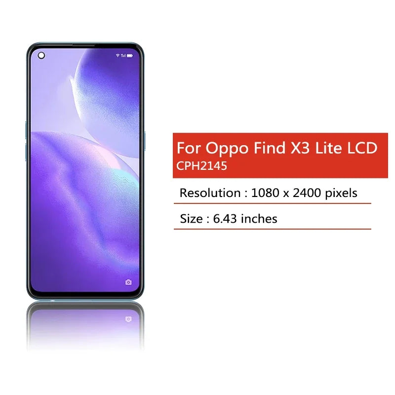 6.43“AMOLED X3Lite Display For Oppo Find X3 Lite CPH2145 LCD Display Touch Panel Screen Digitizer Assembly Replacement Oppo phone repair parts Realme phone repair parts