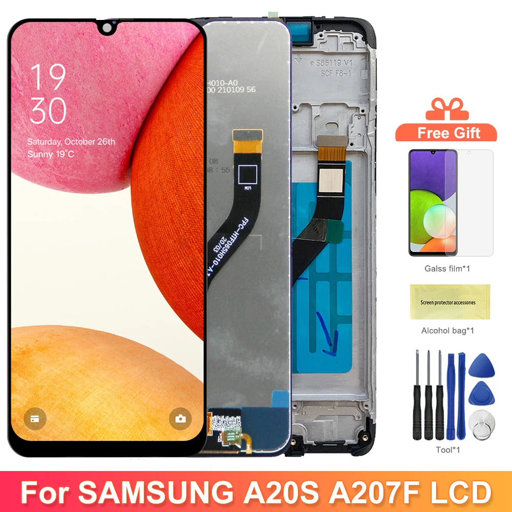 6.5" Screen for Samsung Galaxy A20s Lcd Display Digital Touch Screen with Frame for Samsung A20S A207 A207F A2070 Replacement Samsung phone repair parts