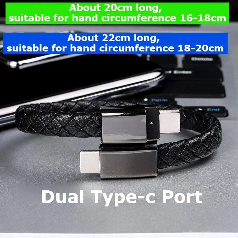 Creative wristband bracelet style Data cable 60W 100W portable dual Type-C Light-ning PD  Super fast charging charger cable